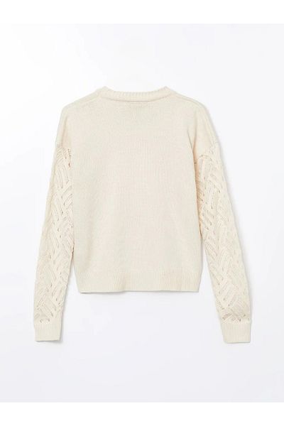 LC Waikiki Lcwaikiki Classic Ecru Crew Neck Self Patterned Women's Knitwear Sweater