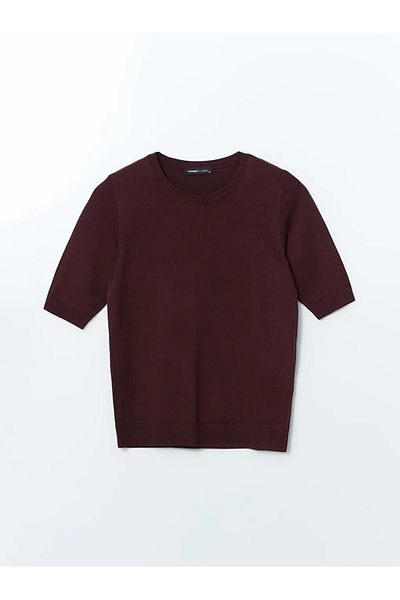 LC Waikiki LCWAIKIKI Pulover de damă clasic burgundă cu decolteu rotund