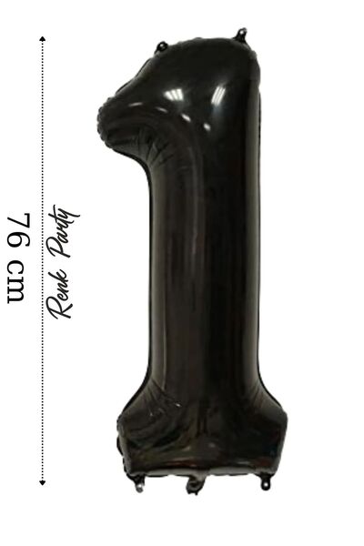 ikm balon Folyo Balon 1 Rakamı Helyum Balon 76 Cm Siyah Renk - 1 Yaş Balonu -...