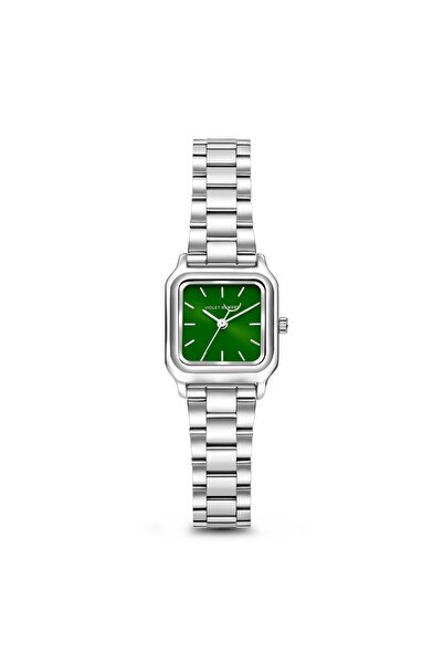 Violet Hamden Dawn Base Quadratische Damenuhr Silberfarben und Grün VH09035