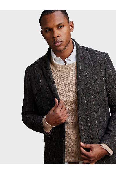 OMBRE Eleganter Herren Blazer mit Wollmischung im Karomuster - Graphit V3 OM-BLZB-0137 M