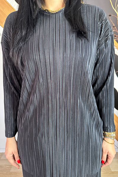 GÖKSEL Plus Size Loose Bottom Top Set - Black