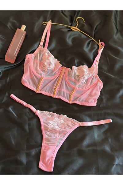 MODA Bustieră roz cu detaliu de lanț