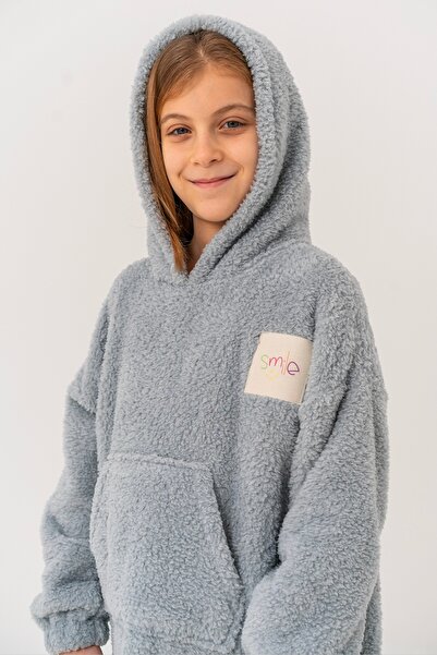 bysezerozer Wellsoft Çift Taraflı Polar Kanguru Kapişonlu Çocuk Giyilebilir Ev Battaniyesi Oversize Sweatshirt