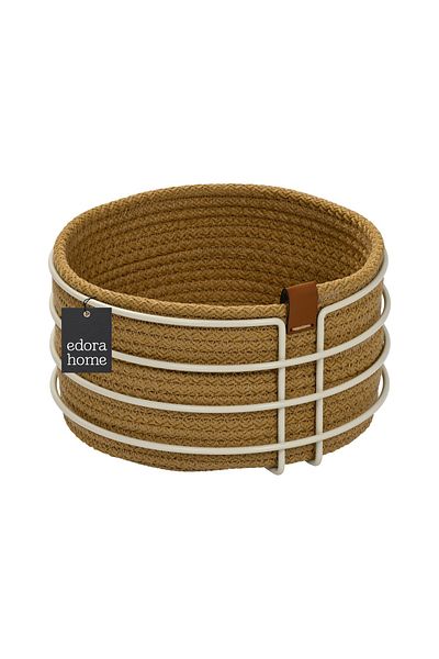 Edora Home Beige Round Bread Basket - Stylish Coffee Color Wicker Knitted, Macrame-Multi-Purpose Metal Stainless