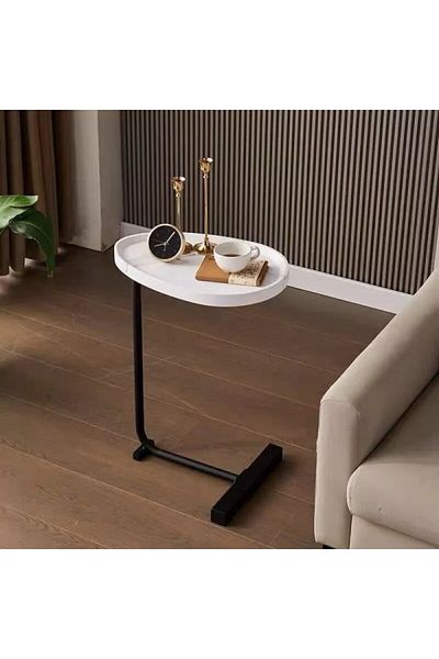 1st C-Shaped Coffee Side Table with Water Resistant Top - Scandinavian Wood