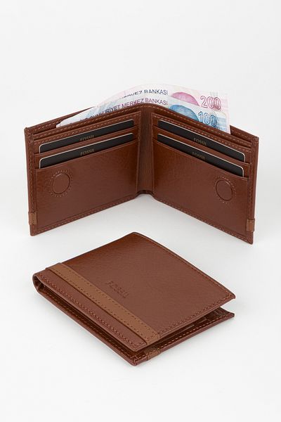 Fossil Boxed Genuine Leather Tan Horizontal Men's Wallet Hand Portfolio