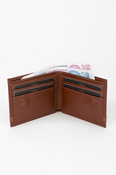Fossil Boxed Genuine Leather Tan Horizontal Men's Wallet Hand Portfolio