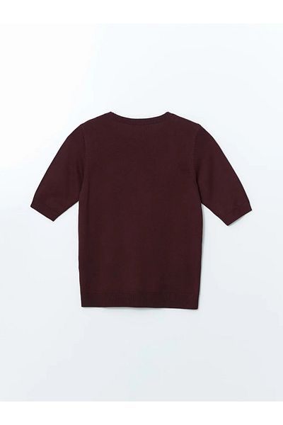 LC Waikiki LCWAIKIKI Pulover de damă clasic burgundă cu decolteu rotund