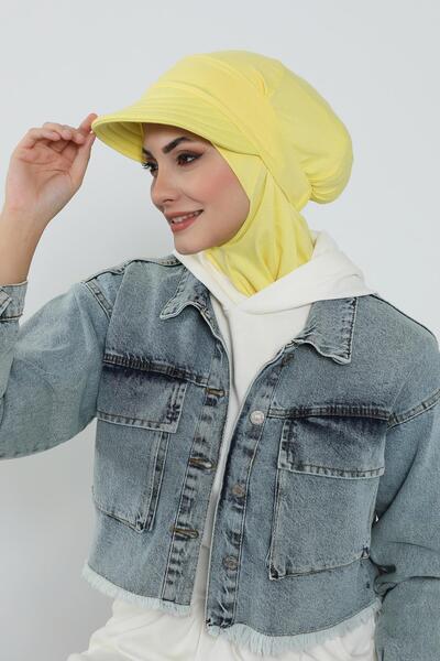 Aisha's Design غطاء رأس للحجاب مع حاجب قابل للإزالة، أصفر، B-82