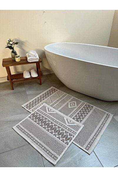 Bluenity Marina Natural Cotton 2-Piece Bath Mat Set 60X100+50X60 cm - Stone