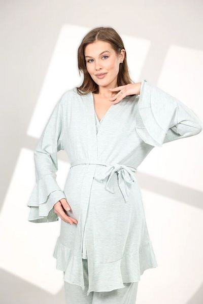 Pelin Set de pijamale de maternitate pentru femei, cu guler dublu, verde apă, cu caracteristică pentru alăptare, 3 piese