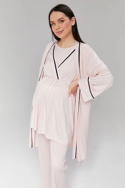 Pelin Women's Powder Ribbed Maternity 3-Piece Pajamas Set with Hidden Breastfeeding Features