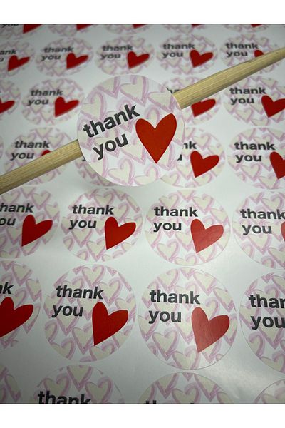 zeinapp 35Pcs 4X4 Sizes Hearted Thank You Sticker Sticker - Adhesive Thank You Packaging Material