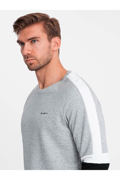 OMBRE Τρίχρωμο ανδρικό φούτερ με μανίκια raglan - γκρι V1 OM-SSNZ-22FW-003 L