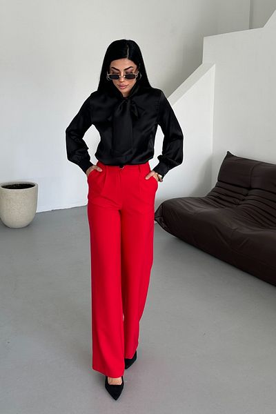 Appleline Red Women's Classic Trousers with Wide Leg Pockets