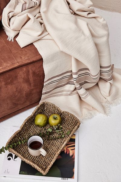 Vi’cotton Κάλυμμα καναπέ τηλεόρασης 100% βαμβακερό μπεζ ριγέ, πικέ, κουβέρτα 135x150 εκ.