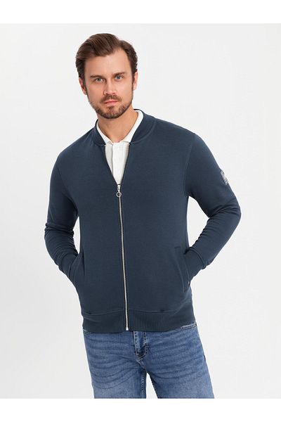 OMBRE Pánská rozepnutá bavlněná mikina bomber - tmavě modrá V4 OM-SSZP-0215 ​​XXL