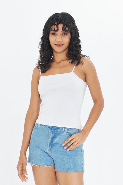 AMİDA White Women's Thin Rope Strap Basic Crop Undershirt -2466