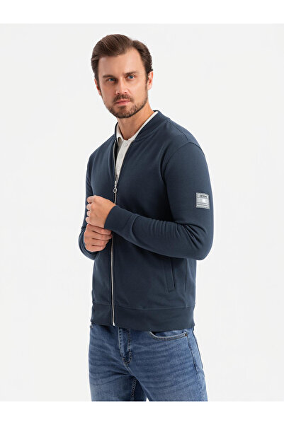 OMBRE Ανδρικό βαμβακερό φούτερ bomber - navy blue V4 OM-SSZP-0215 ​​S