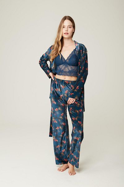 MISSDORE Jolie-Navy Velvet Dressing Trousers Navy Blue