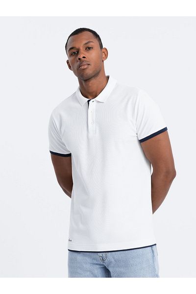 OMBRE Herren-Poloshirt aus Baumwolle mit Kontrastbesatz - weiß V1 OM-POSS-0113 S