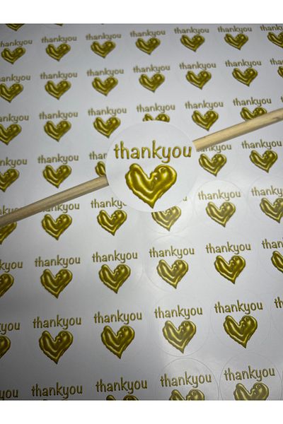 zeinapp Gold Heart 4X4 Sizes Thank You Sticker - 35 Pieces Adhesive Thank You Pack