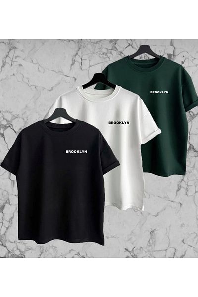 Minikelya New Season Brooklyn Written Cotton Oversize T-shirt 3 Pieces Set