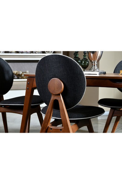 VOWTURKEY Touch Iskandinav El Işçiliği Salon&mutfak Masa Takımı Koyu Antrasit Keten Kumaş 80*160