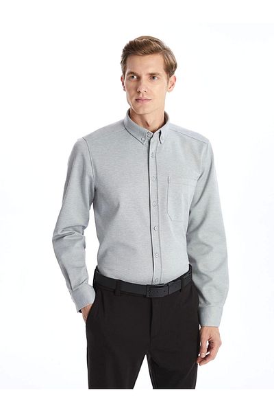LC Waikiki Ανδρικό μακρυμάνικο πουκάμισο LCWAIKIKI Classic Grey Regular Fit