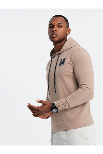 OMBRE Pánská mikina s kapucí klokan s logem - hnědá V3 OM-SSNZ-0162 M