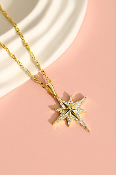 Gümüş Vadisi Kadın 925 Ayar Gümüş Altın Kaplama Zirkon Taşlı Kuzey Yıldızı Ko...