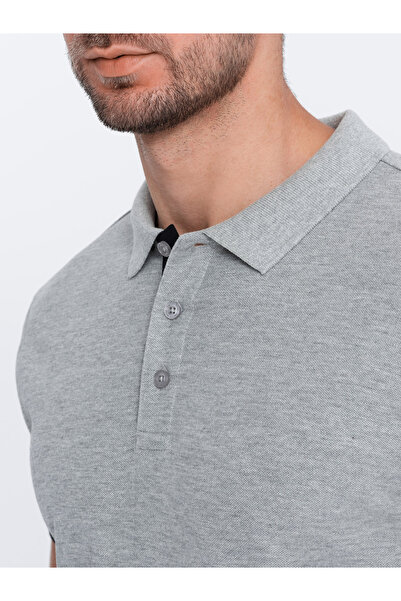 OMBRE Pánské bavlněné polo triko s kontrastním lemem - šedá V7 OM-POSS-0113 XL