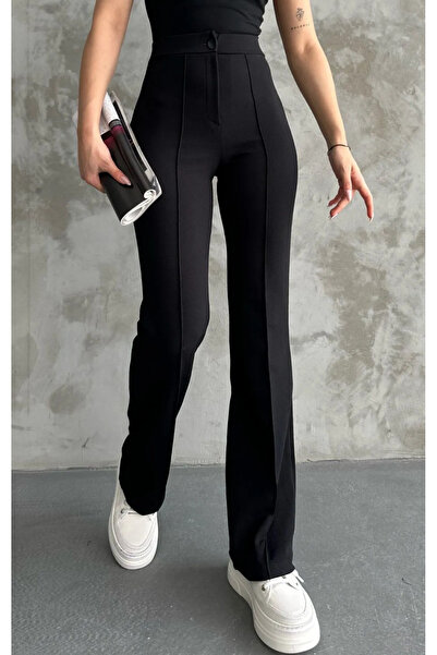 kısmet sepeti بنطلون بالازو نسائي أسود عالي الخصر من قماش الكريب الأصلي