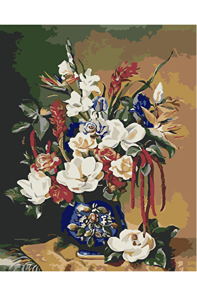 wombhobby MAVİ VAZODAKİ ZERAFET Sayılarla Boyama Seti 40x50 Çerçeveli (Kasnağ...