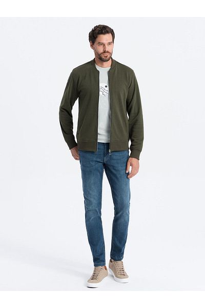 OMBRE Βαμβακερό ξεκούμπωτο ανδρικό φούτερ bomber - χακί V1 OM-SSZP-0215 ​​XXL
