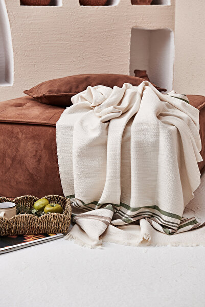 Vi’cotton 100% Cotton Green Striped Tv Sofa Cover, Pique, Blanket 135X150 cm