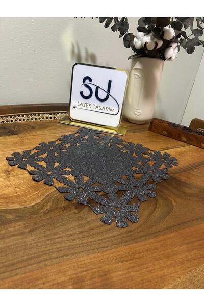 EHA LAZER Antresit Yıkanabilir Zarif Simli Kumaş Peçete -amerikan Servis 6 Pe...