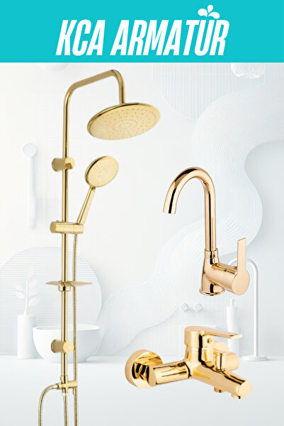 KCA ARMATÜR Kca Altın Gold Yuvarlak Robot Duş Seti, Banyo Ve Lavabo Bataryası...
