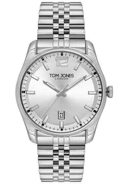 Tom Jones Men's Metalic White Wrist Watch - Phosphorescent Numbers, Tj.3342