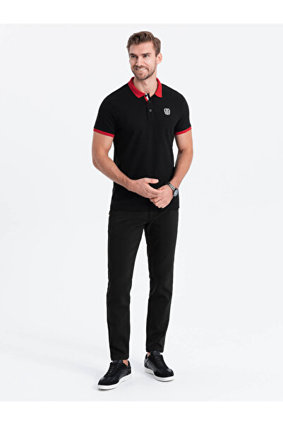 OMBRE Pánská polokošile s barevnými akcenty - černá V3 OM-POSS-0105 L