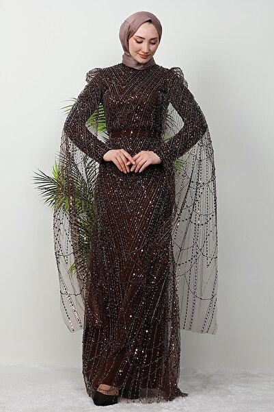 GİZ AGİYİM Βραδινό φόρεμα Duru Stone Bitter Brown