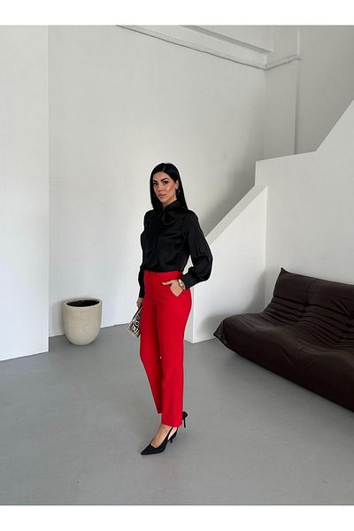 Appleline Red Women's Carrot Trousers - Tight Legs, Ankle Length