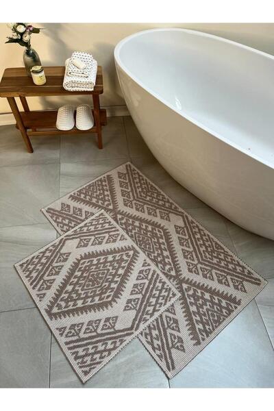 Bluenity Antalya Φυσικό Βαμβάκι Σετ 2 Χαλάκια Μπάνιου - Μπεζ 60x100 50x60 cm