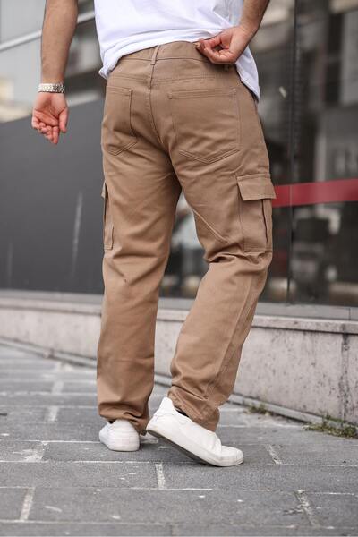 comstar Erkek Bol Paça Kargo Cep Basic Camel Baggy Pantolon