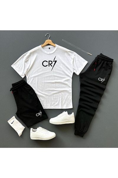 Minikelya Cr7 Printed T-shirt Shorts Sweatpants 3-Piece Combination
