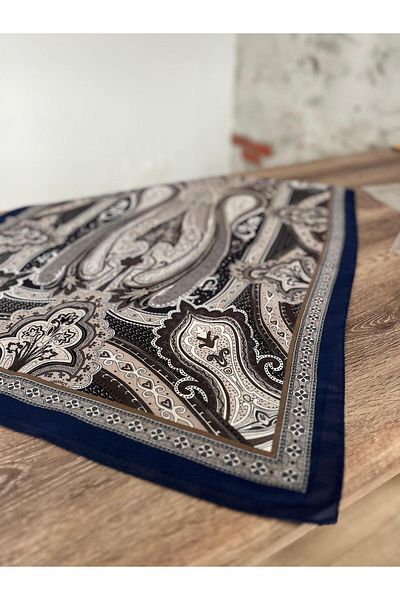 Merwiss Ethnic Patterned Cotton Navy Blue-Brown Shawl
