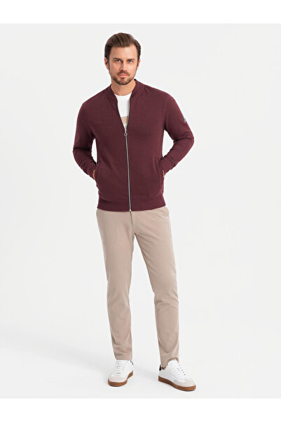 OMBRE Unzipped cotton men's sweatshirt bomber - maroon V13 OM-SSZP-0215 XL