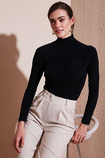 Lela Stretch Drawstring Detailed Slim Fit Stand Collar Blouse Bluz 669925