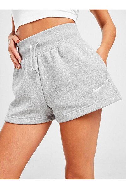 Nike Phoenix Fleece Yüksek bel bol kesim kadın gri şort